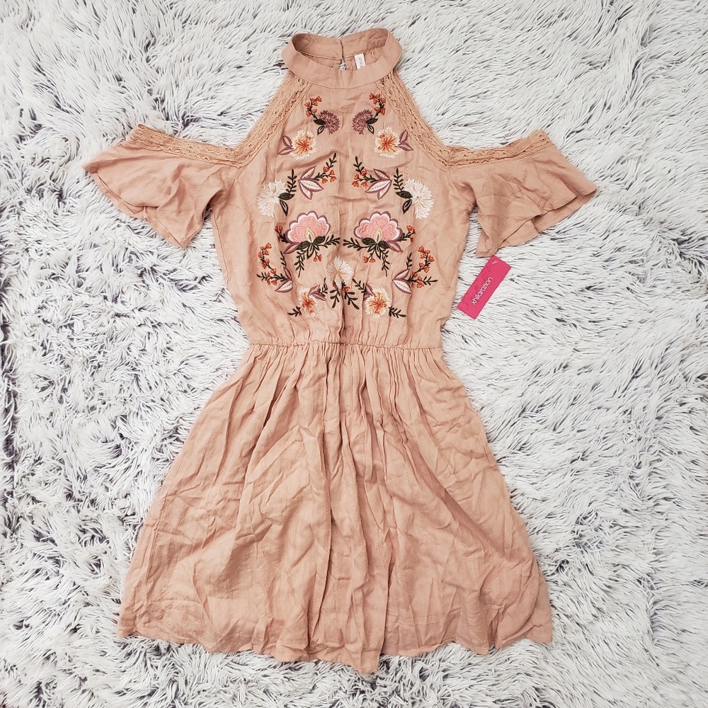 Xhilaration Blush Pink Embroidered Cold-Shoulder Dress